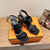 HM 26S GIGI 85 SANDAL IN BLACK CALFSKIN SILVER HARDWARE