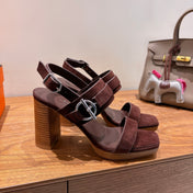 HM 26S GIGI 85 SANDAL IN DARK BROWN SUEDE SILVER HARDWARE