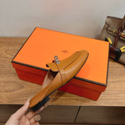 HM 26S KELLY MULE IN BROWN CALFSKIN SILVER HARDWARE