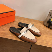HM 26S KELLY MULE IN BROWN AND BEIGE CALFSKIN SILVER HARDWARE