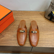 HM 26S KELLY MULE IN CARAMEL BROWN CALFSKIN GOLD HARDWARE