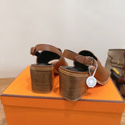 HM 26S ELDA 60 SANDAL IN CARAMEL BROWN CALFSKIN SILVER HARDWARE
