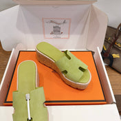HM 26S WEDGE SANDALS IN PISTACHIO GREEN SUEDE AND LAMBSKIN