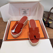 HM 26S WEDGE SANDALS IN REDDISH BROWN SUEDE AND LAMBSKIN
