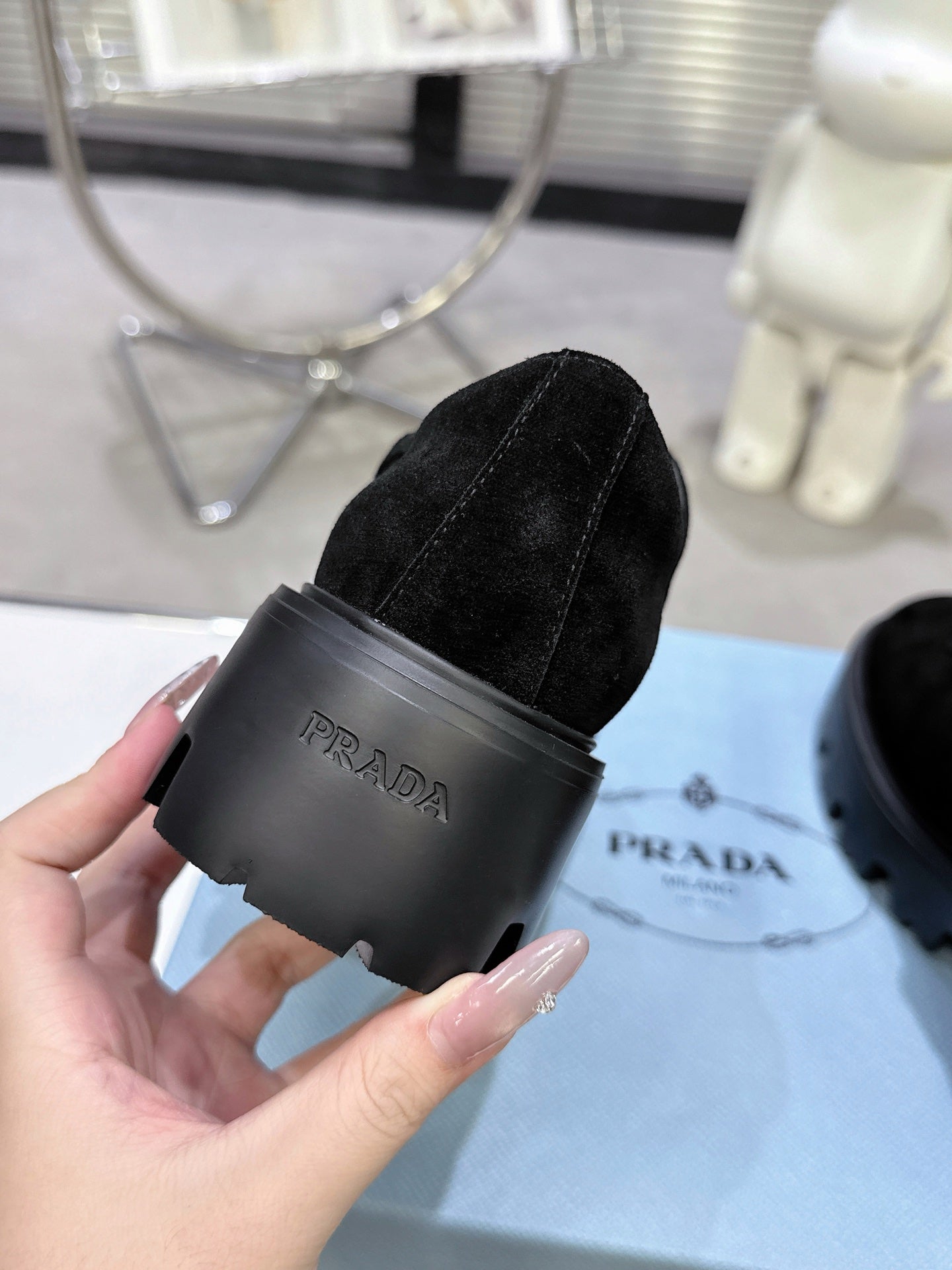 PRADA 25S PLATFORM MARY JANE SHOES IN BLACK SUEDE STYLE 2