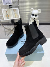 PRADA 25S RETRO PLATFORM MARTIN BOOTS IN BLACK SUEDE