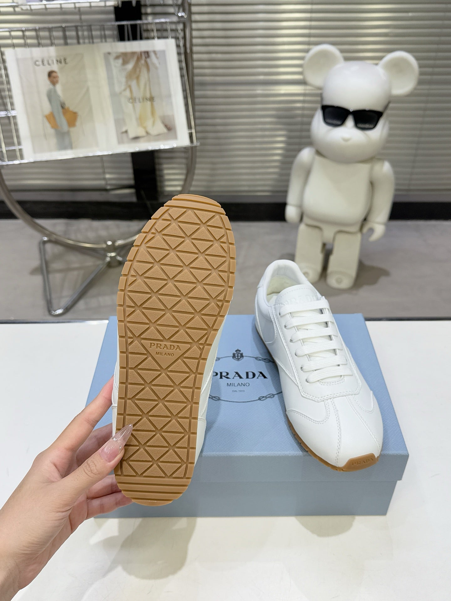 PRADA 26S LACE UP SNEAKERS IN WHITE CALFSKIN