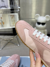 PRADA 26S LACE UP SNEAKERS IN PINK NYLON AND SUEDE