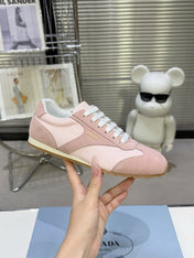 PRADA 26S LACE UP SNEAKERS IN PINK NYLON AND SUEDE