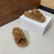 CELINE 26S CROSS-STRAP SANDALS IN BROWN WOOL