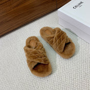 CELINE 26S CROSS-STRAP SANDALS IN BROWN WOOL