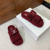 CELINE 26S TWO-STRAP SANDALS IN DARK RED WOOL