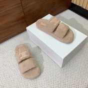 CELINE 26S TWO-STRAP SANDALS IN BEIGE WOOL