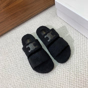 CELINE 26S TWO-STRAP SANDALS IN BLACK WOOL