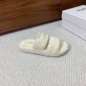 CELINE 26S TWO-STRAP SANDALS IN WHITE WOOL