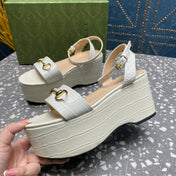 GG  HORSEBIT FLATFORM SANDAL GLOSSY WHITE CALFSKIN