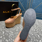 ALAIA WEDGE PUMP 15 CM IN ALMOND BEIGE LAMBSKIN AND BEIGE RUBBER