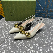 WOMEN'S SLINGBACK 45MM IN WHITE CALFSKIN WITH GOLD HARDWARE