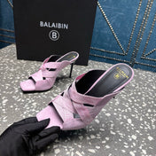 BALMAIN 26S HIGH-HEEL SANDALS 95 MM IN PALE LILAC PINK SUEDE AND FABRIC