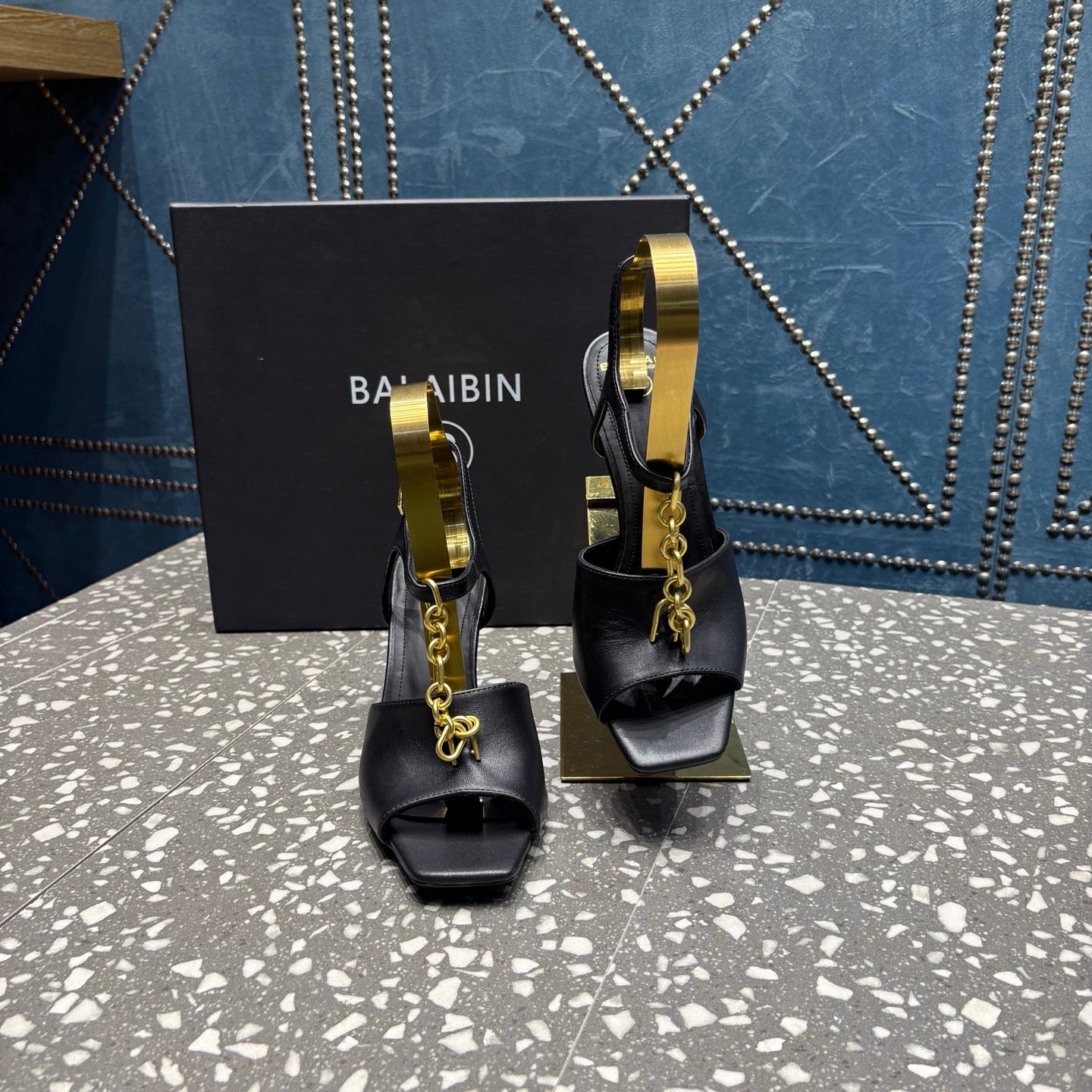 BALMAIN 26S HIGH-HEEL SANDALS 95 MM IN BLACK CALFSKIN