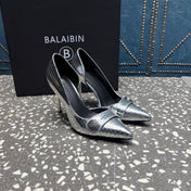 BALMAIN 26S HIGH-HEEL SHOES 95 MM IN SILVER CALFSKIN