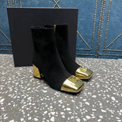 BALMAIN 26S BOOTS 65 MM IN BLACK SUEDE AND GOLD CALFSKIN
