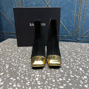 BALMAIN 26S BOOTS 65 MM IN BLACK SUEDE AND GOLD CALFSKIN