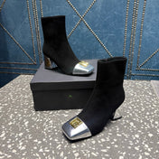 BALMAIN 26S BOOTS 65 MM IN BLACK SUEDE AND SILVER CALFSKIN