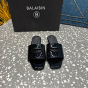 BALMAIN 26S SLIPPERS IN BLACK GLOSSY CALFSKIN