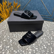 BALMAIN 26S SLIPPERS IN BLACK GLOSSY CALFSKIN