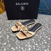 BALMAIN 26S SLIDES IN LIGHT WARM BEIGE SATIN