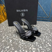 BALMAIN 26S HIGH-HEELED SANDALS 95 MM IN BLACK CALFSKIN STYLE 6