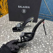 BALMAIN 26S HIGH-HEELED SANDALS 95 MM IN BLACK CALFSKIN STYLE 6