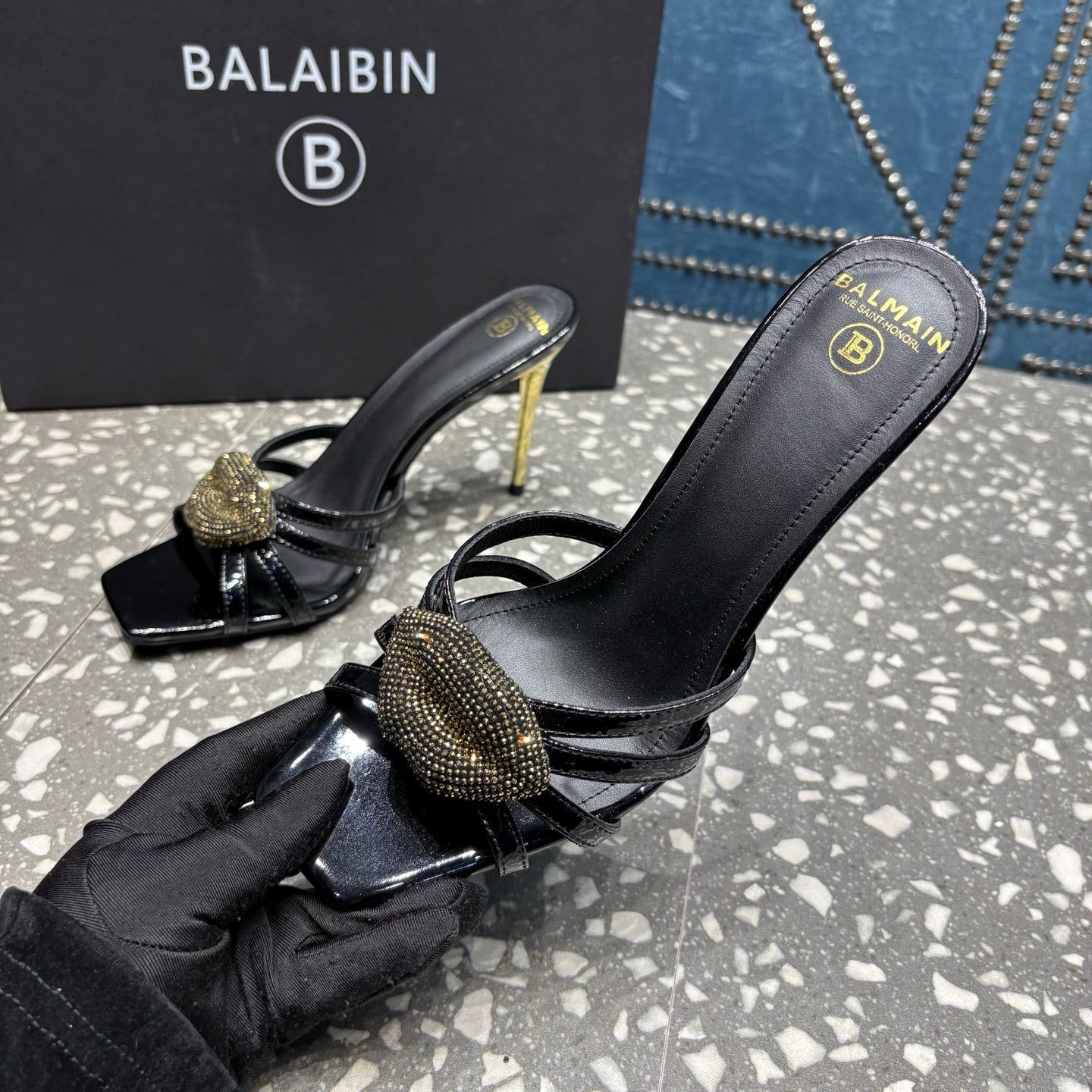 BALMAIN 26S HIGH-HEELED SANDALS 95 MM IN BLACK CALFSKIN STYLE 5