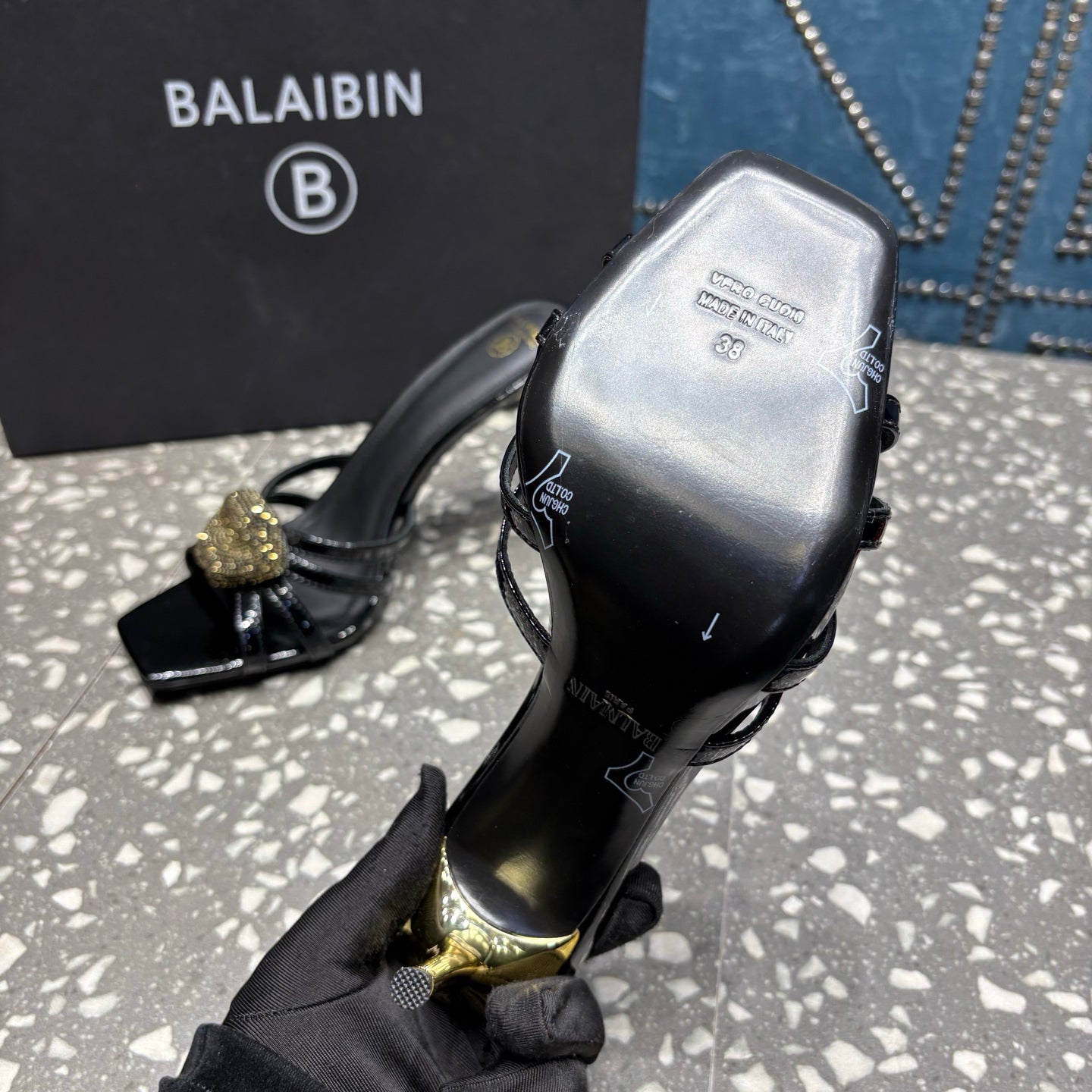 BALMAIN 26S HIGH-HEELED SANDALS 95 MM IN BLACK CALFSKIN STYLE 5