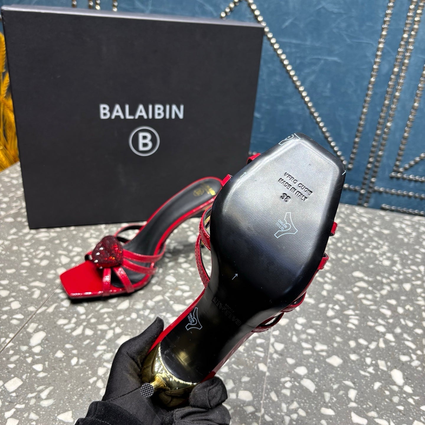 BALMAIN 26S HIGH-HEELED SANDALS 95 MM IN DARK RED CALFSKIN STYLE 4