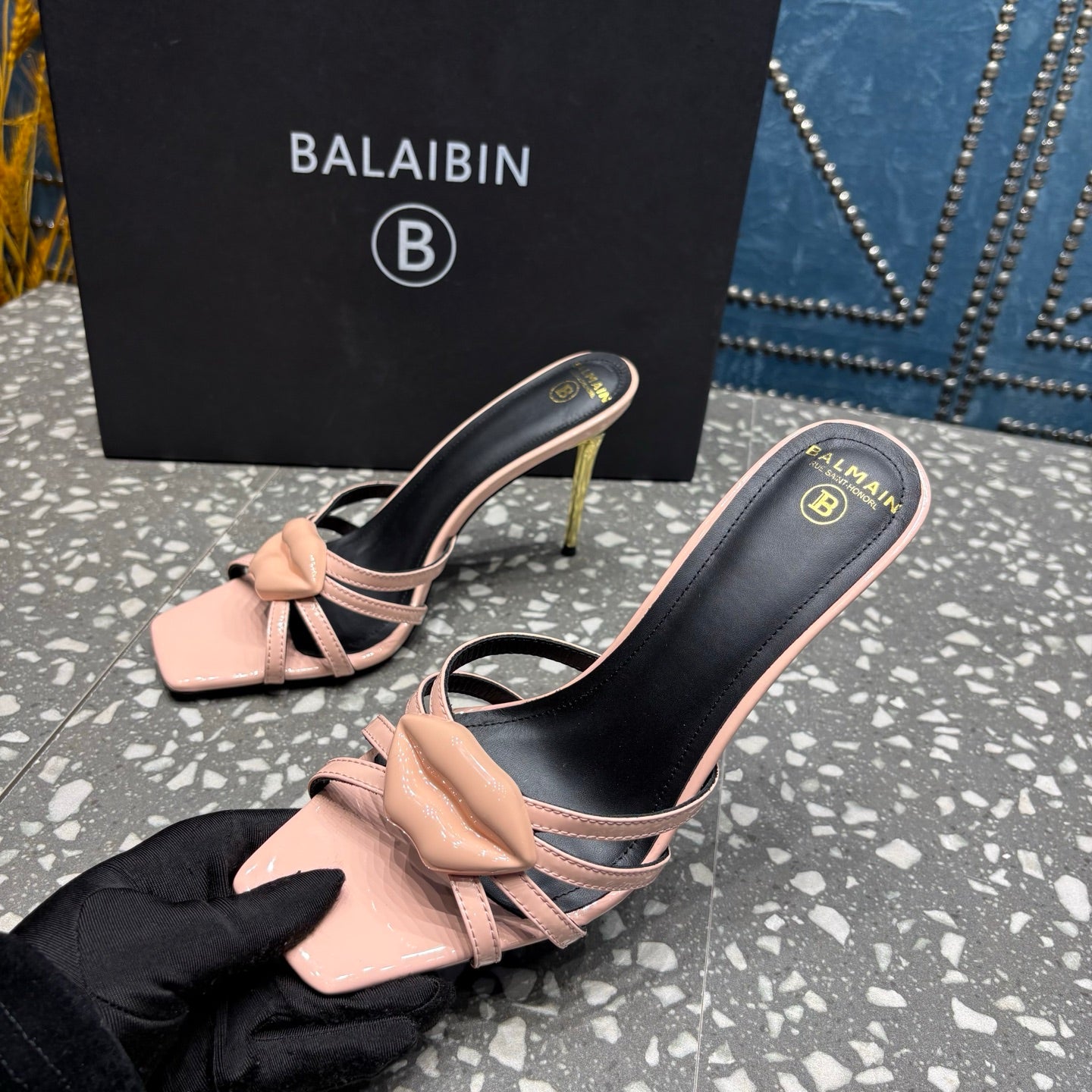 BALMAIN 26S HIGH-HEELED SANDALS 95 MM IN LIGHT PEACHY PINK CALFSKIN STYLE 2