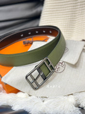 HM-CAPE COD 32MM REVERSIBLE BELT OLIVE GREEN AND BLACK LEATHER BLACK HARDWARE