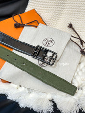 HM-CAPE COD 32MM REVERSIBLE BELT OLIVE GREEN AND BLACK LEATHER BLACK HARDWARE