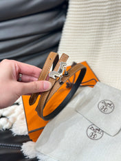 HM ROULIS SILVER BUCKLE & REVERSIBLE TAN BROWN LEATHER STRAP 13MM