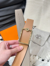 HM OSCAR BELT GOLD BUCKLE & REVERSIBLE HONEY ORANGE LEATHER STRAP 38MM