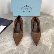 PRADA 25S HIGH HEELS 75 MM IN DARK BROWN SUEDE