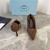 PRADA 25S HIGH HEELS 75 MM IN DARK BROWN SUEDE