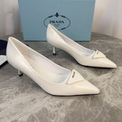 PRADA 25S POINTED-TOE HIGH HEELS 55 MM IN WHITE GLOSSY LAMBSKIN