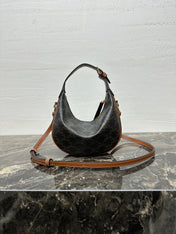 CELINE 25S TEEN LULU BAG 24 IN BLACK TRIOMPHE CANVAS AND BROWN CALFSKIN TRIM
