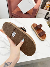 TWO-STRAP SANDALS IN CHESTNUT BROWN CALFSKIN