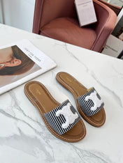 LYMPIA MULE STRIPED CANVAS WOOL LOGO