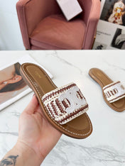 LYMPIA MULE WHITE MIX BROWN RAFFIA