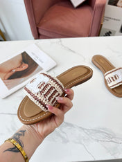 LYMPIA MULE WHITE MIX BROWN RAFFIA