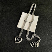 CHANEL 26S DOUBLE C HEART PENDANT CHAIN NECKLACE IN SILVER METAL 629978